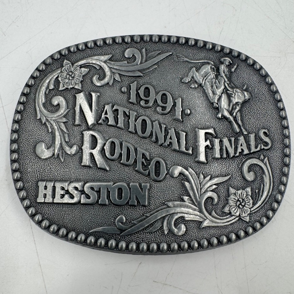Hesston Silver Rodeo Belt Buckle